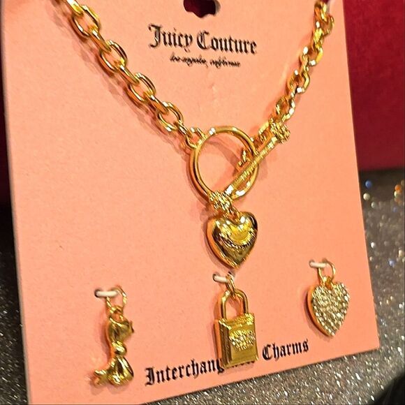 Juicy Couture Interchangeable Charms Heart &Crown Lock Necklace - Picture 4 of 5
